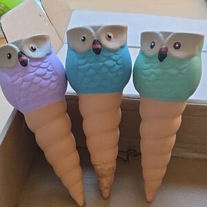 Owl Ice Cream Cone Garden Stakes